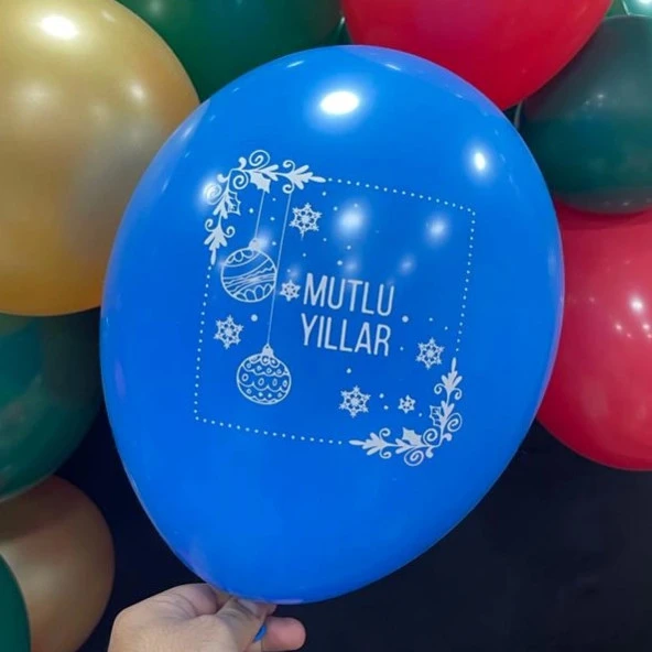 12" Mutlu Yıllar Baskılı Balon Karışık 1+1 - 100 Adet