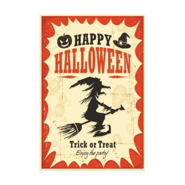 Halloween Cadılar Bayramı Retro Vintage Ahşap Poster