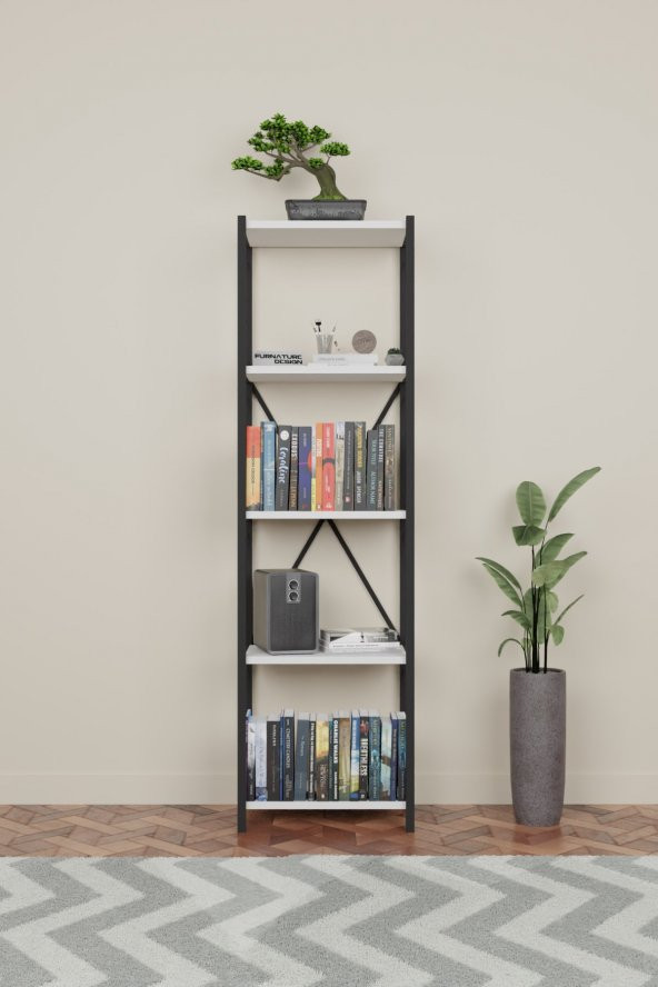 Metal Kitaplık 5 Raflı Dekoratif Kitaplık Beyaz - 2