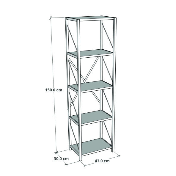 Metal Kitaplık 5 Raflı Dekoratif Kitaplık Beyaz - 4