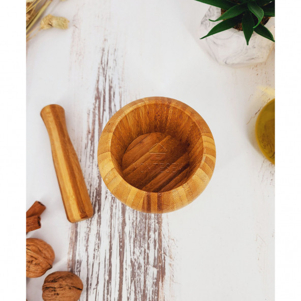 El Yapımı Ahşap Ağaç Havan Sarımsak Döveceği ( Bambu 12 lik ) - 3
