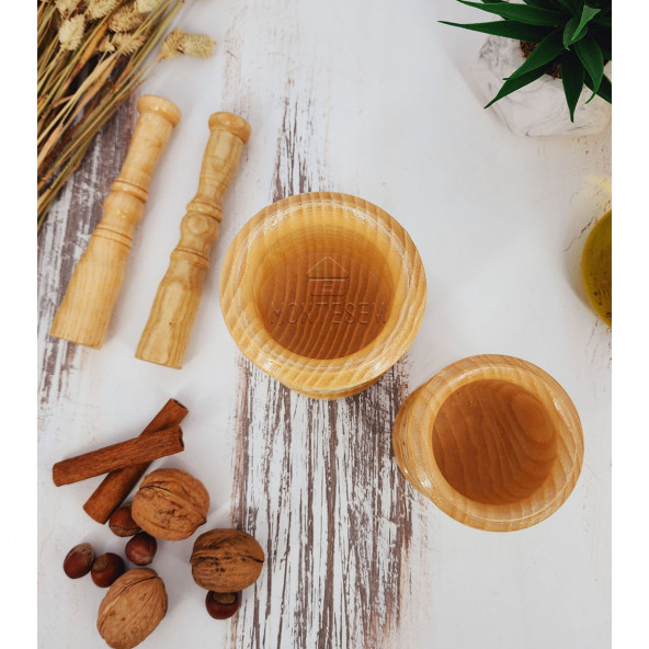 El Yapımı Ahşap Ağaç Havan Sarımsak Döveceği Takımı 2 li ( Yaldızlı Lüx 8 lik - 10 luk ) - 3