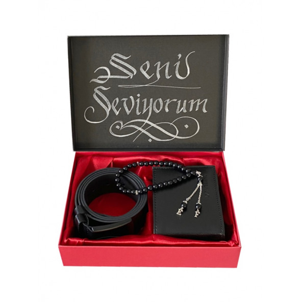 ERKEK SİYAH CÜZDAN KEMER HARFLİ TESBİH