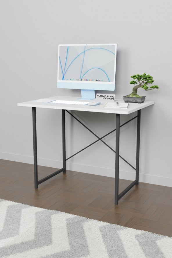 60x90 Çalışma Masası Metal Ayaklı Ders Çalışma Ofis Masası Beyaz