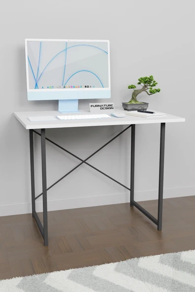 CMKStore Metal Ayaklı Çalışma Masası Ders Ofis Masası 60x90x72 - Beyaz - 3
