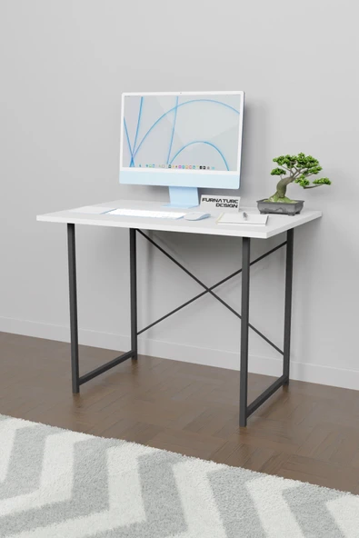 CMKStore Metal Ayaklı Çalışma Masası Ders Ofis Masası 60x90x72 - Beyaz - 1