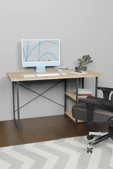 Çalışma Masası 2 Raflı Metal Ahşap 60x120 Ofis Bilgisayar Masası Atlantik Çam - 2