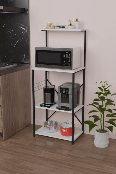 CMKStore Mutfak Banko Çok Amaçlı Raf Dolap Düzenleyici Bango Mikrodalga Fırın Rafı Mutfak Bangosu Beyaz