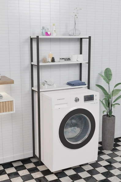 CMKStore Çamaşır Makinesi Üstü Düzenleyici Raf Banyo Dolabı Rafı Makina Üstü Dolap Raf Beyaz