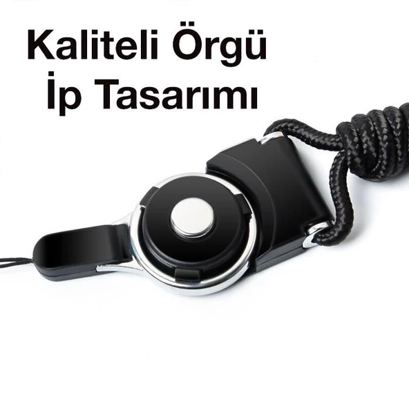 Polham Tak Çıkar Butonlu Boyun Askılı Telefon, Kartvizit, Kart, Anahtar Askısı, Yumuşaj Kumaşlı İpli - 4