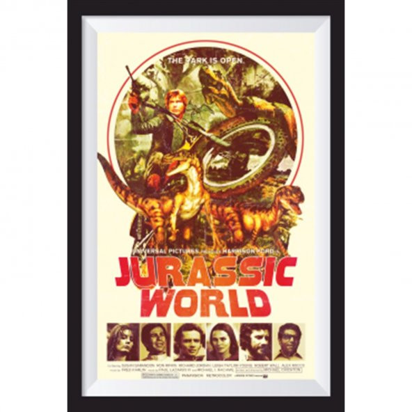 Jurassic World Sinema Afişi Çerçeve Görünümlü Retro Ahşap