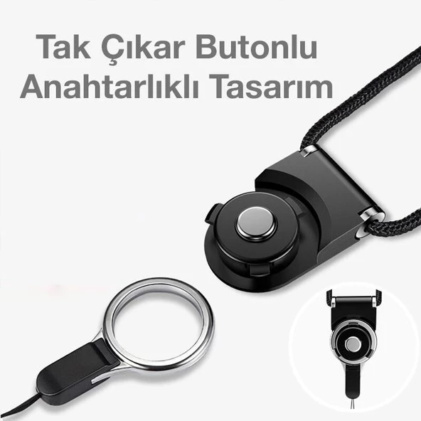 Polham Tak Çıkar Butonlu Boyun Askılı Telefon, Kartvizit, Kart, Anahtar Askısı, Yumuşaj Kumaşlı İpli - 2
