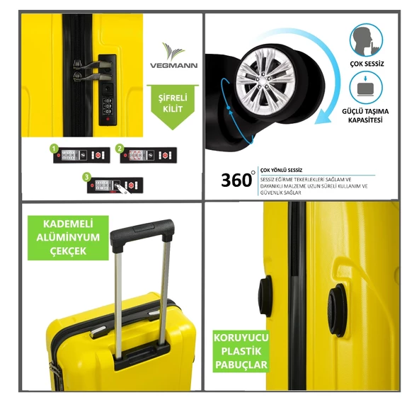 Vegmann Vela Sarı Kabin Boy Valiz - Resim 4