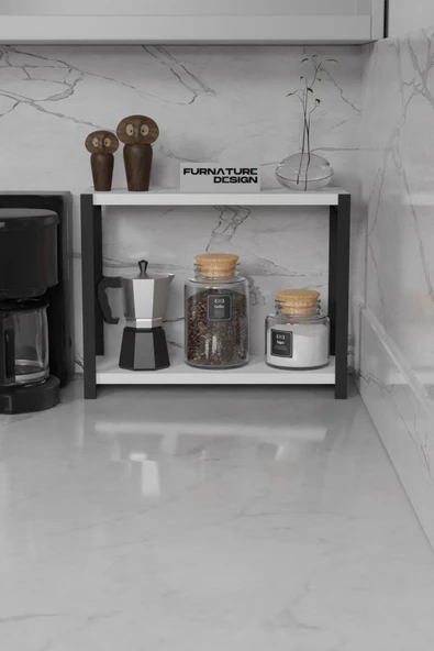 Metal Mutfak Tezgah Üstü Organizer 2 Yüksek Raflı Banyo Mutfak Düzenleyici Beyaz - 2