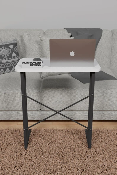 Metal Ayaklı Laptop Sehpası 60x35 cm Kahvaltı Masası Çalışma Sehpası Beyaz - 3