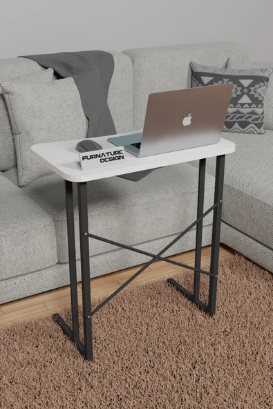 Metal Ayaklı Laptop Sehpası 60x35 cm Kahvaltı Masası Çalışma Sehpası Beyaz - 1