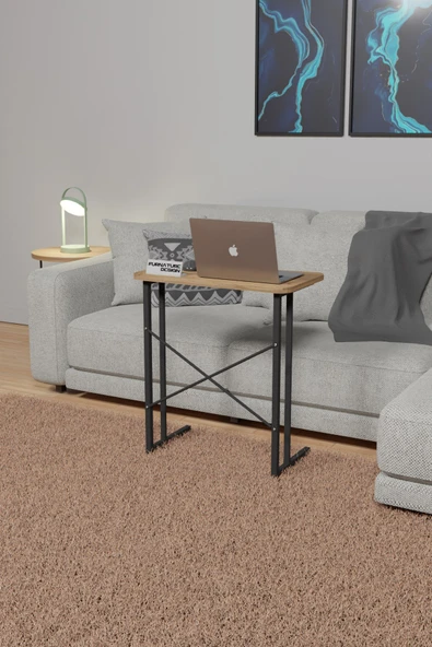 Metal Ayaklı Laptop Sehpası Kahvaltı Masası Çalışma Sehpası Atlantik Çam 60x35 - 2