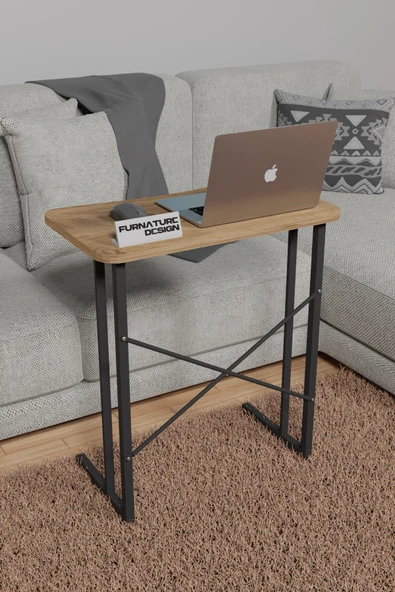 Metal Ayaklı Laptop Sehpası Kahvaltı Masası Çalışma Sehpası Atlantik Çam 60x35