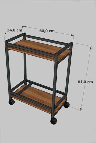 Servis Sunum Arabası Ev Tipi Iki Katlı Şişe Bölmeli Servant Bar Cart Atlantik Çam - 4