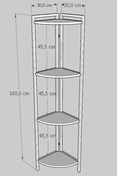 Metal Köşe Raf 4 Katlı Dekoratif Üçgen Raf Atlantik Çam - 3