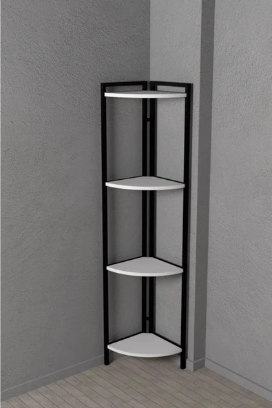 Metal Köşe Raf 4 Katlı Dekoratif Üçgen Raf Beyaz - 2