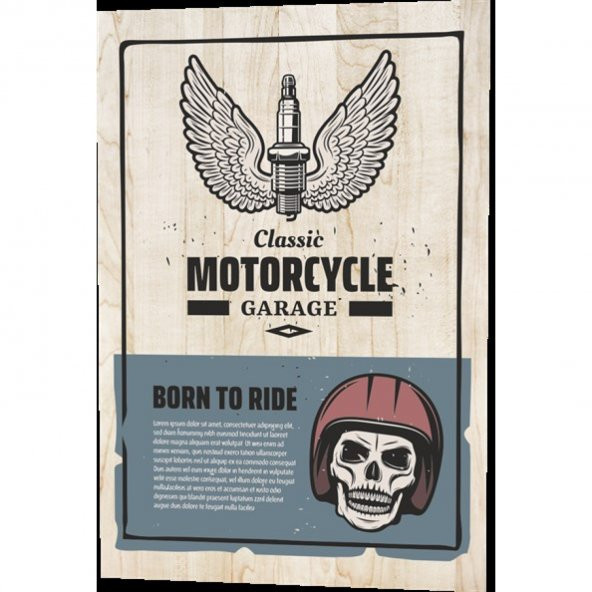 Klasik Motor Garajı Born To Ride Ahşap Desenli