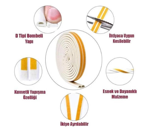 Contacall Bondit 2'li Kauçuk Kapı ve Pencere İzolasyon Bandı/Fitili Çiftli 100X2 200 Metre Kahve Renk - Resim 2