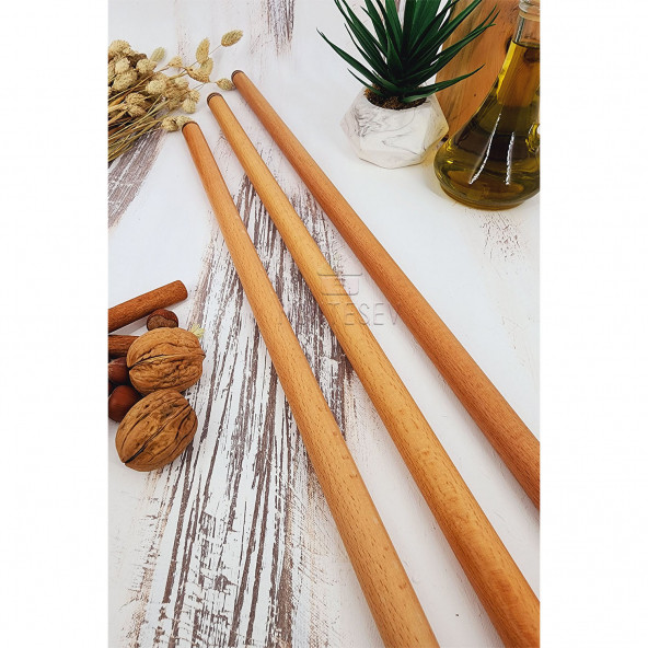 Ahşap Oklava Hamur Açma Oklavası Hamur Şekillendirici 3 lü Set ( 60 lık - 70 lik - 80 lik) - 2