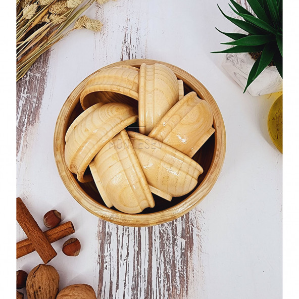 El Yapımı Ahşap Doğal Ağaç Çerezlik Doğal Ağaç Kahvaltılık Kase 7 Parça - 2