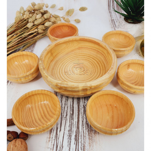 El Yapımı Ahşap Doğal Ağaç Çerezlik Doğal Ağaç Kahvaltılık Kase 7 Parça - 3