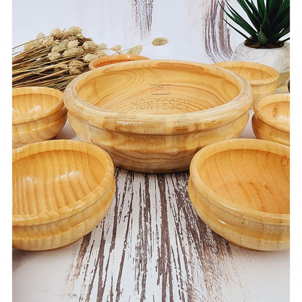 El Yapımı Ahşap Doğal Ağaç Çerezlik Doğal Ağaç Kahvaltılık Kase 7 Parça - 4