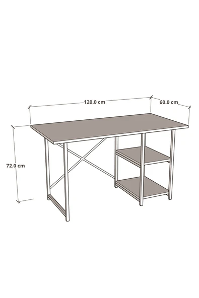 Çalışma Masası 2 Raflı Metal Ahşap 60x120 Ofis Bilgisayar Masası Beyaz - 4
