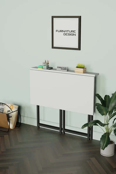 Katlanır Çalışma Masası 50 X 80 Cm Bilgisayar Laptop Mutfak Beyaz - 3