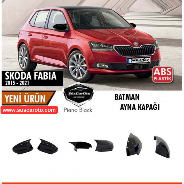 Skoda Fabia Mk3 Sinyalli 2015-2021 Uyumlu Batman Yarasa Ayna Kapağı Piano Black ABS Plastik