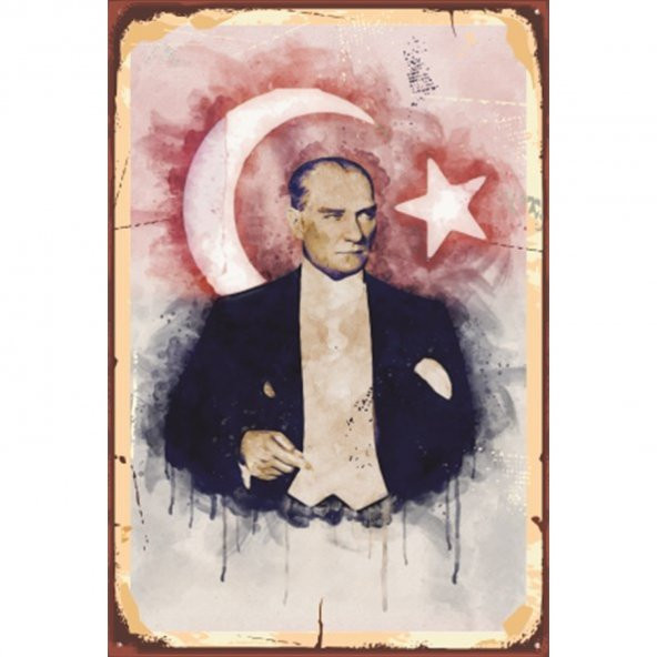 Mustafa Kemal Atatürk Ay Yıldızlı Yağlı Boya Retro Ahşap Poster