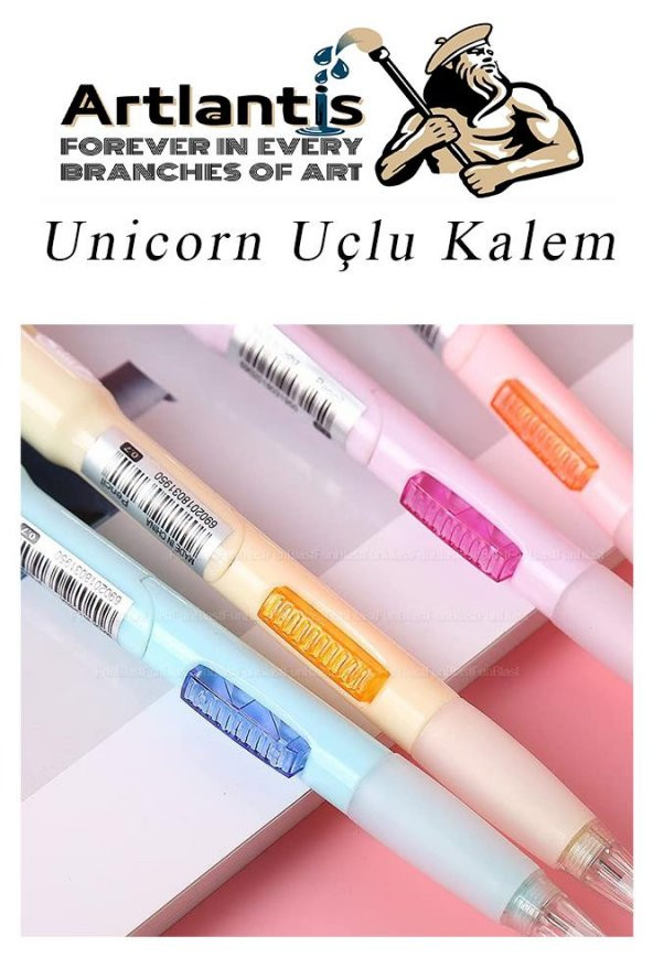 Işıklı Unicorn Uçlu Kalem Seti Mavi 0.7 mm 1 Paket Unicorn Başlıklı Versatil Kalem Süslü Silikonlu Hediyelik Kalem - 5