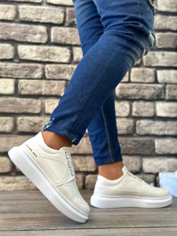 BA0302 Boa Kalın Taban Bağcıksız Tarz Casual Beyaz Erkek Ayakkabı - Resim 2
