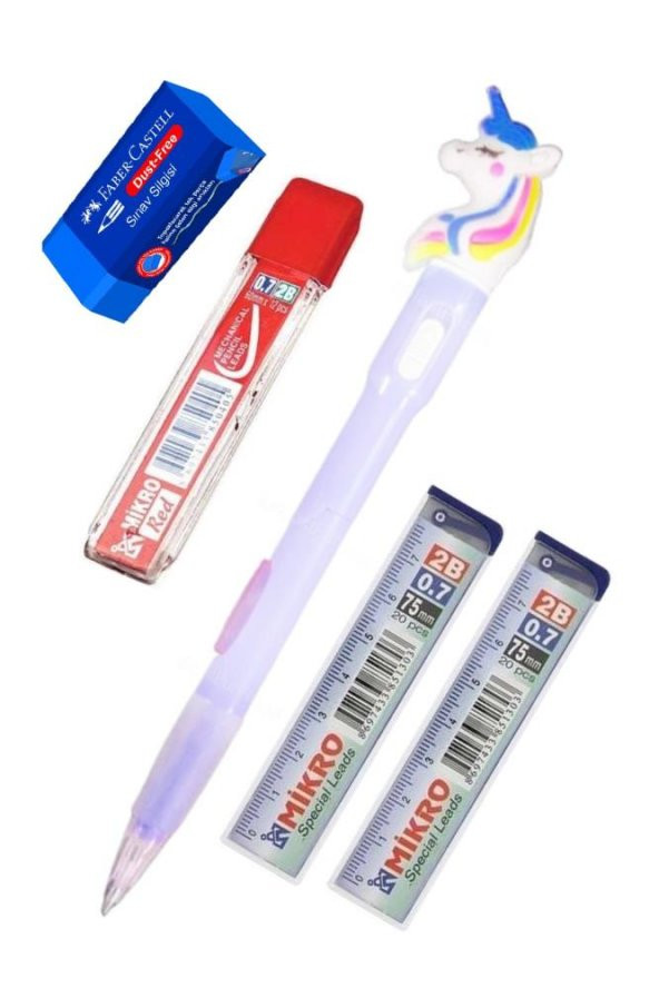 Işıklı Unicorn Uçlu Kalem Seti Mor 0.7 mm 1 Paket Unicorn Başlıklı Versatil Kalem Süslü Silikonlu Hediyelik Kalem