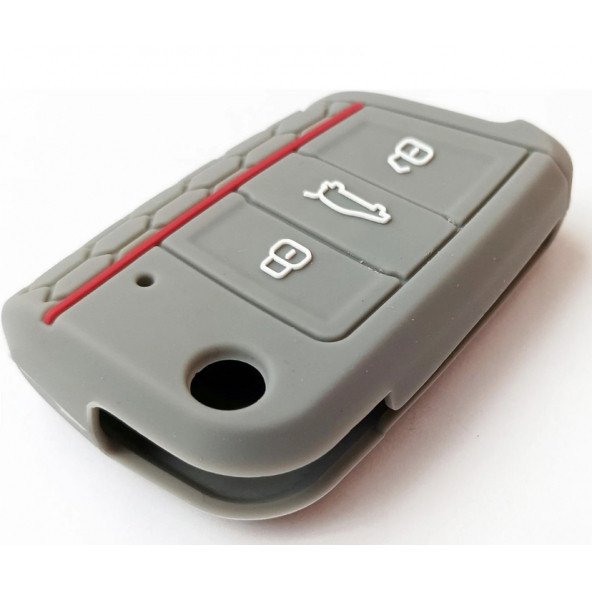 VOLKSWAGEN GOLF POLO T-CROS T-ROC TAIGO TIGUAN CADDY SİLİKON ANAHTAR KILIF (GRİ) - Resim 3