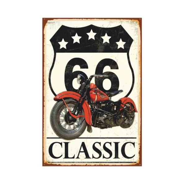 Route 66 Klasik Motor Retro Vintage Ahşap Poster