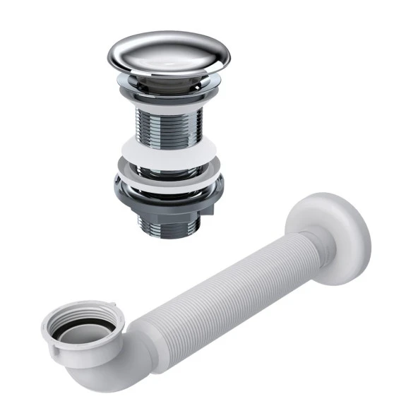 Seramik Başlıklı Krom Pop Up (Basmalı) Sifon (Körüklü Boru Dahil) ürün görseli