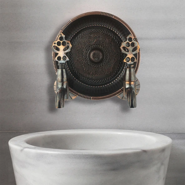 FKN İkili Hamam Taslı Lüx Bakır Eskitme Osmanlı Musluk - Resim 5