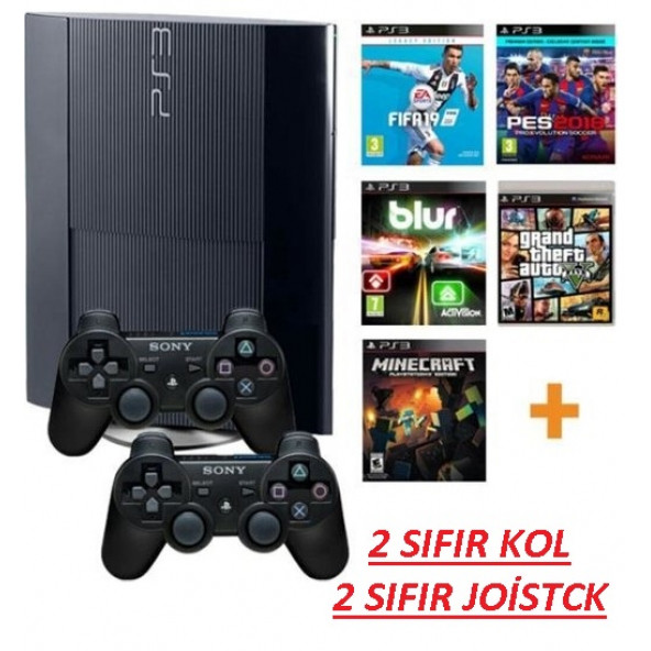 Sony Playstation 3 + Süper Slim Kasa+ 500GB + 180 Oyun+ 2 Sıfır Joistick +1 Yıl Garanti(TEŞHİR)