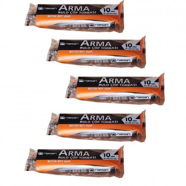 Arma Standart Büyük Boy 50 Litre Çöp Torbası Poşeti / 65 x 80 Cm - Siyah - 10 Adetlik 5 Rulo