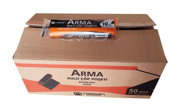 Arma Standart Büyük Boy 50 Litre Çöp Torbası Poşeti / 65 x 80 Cm - Siyah - 10 Adetlik 5 Rulo - 5