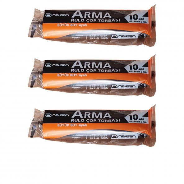 Arma Standart Büyük Boy 50 Litre Çöp Torbası Poşeti / 65 x 80 Cm - Siyah - 10 Adetlik 3 Rulo