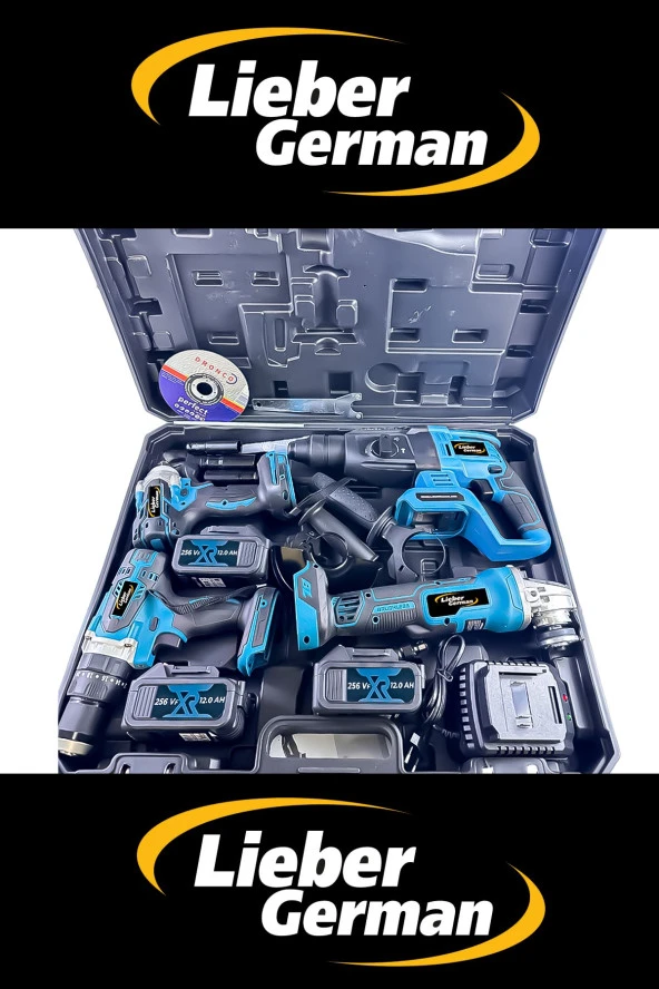 Lieber German 4 Lü Mutheşem Set 21 V 3 Ah 3 X Akü Kırıcı Delici+ Somun Sıkma Sökme+Taşlama+Darbeli Matkap - 2
