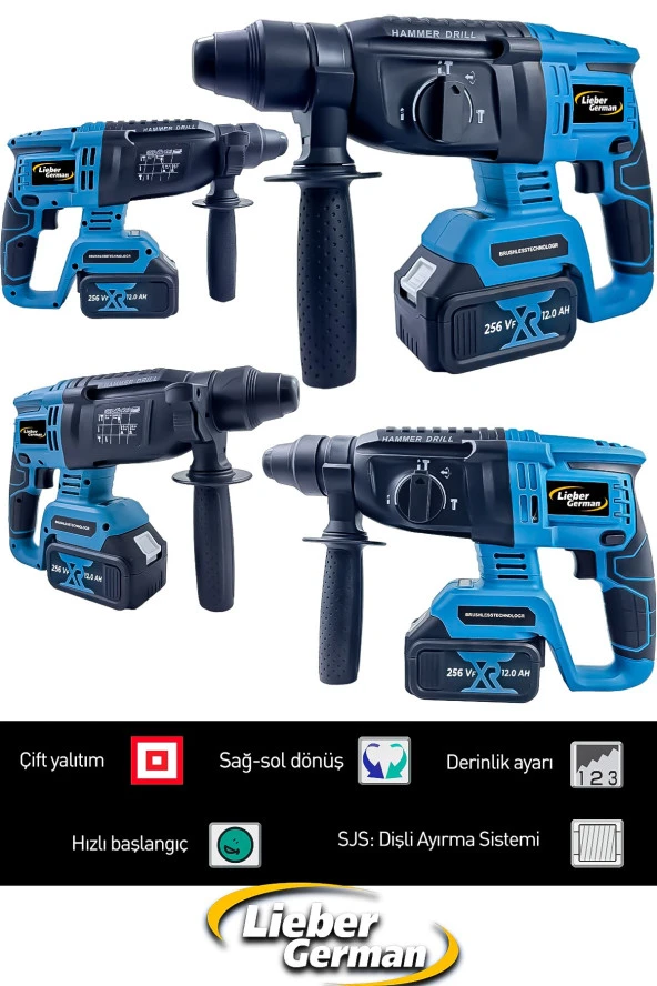 Lieber German 4 Lü Mutheşem Set 21 V 3 Ah 3 X Akü Kırıcı Delici+ Somun Sıkma Sökme+Taşlama+Darbeli Matkap - 3