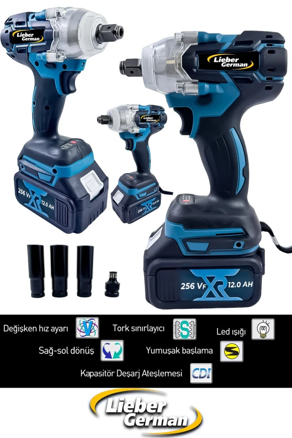 Lieber German 4 Lü Mutheşem Set 21 V 3 Ah 3 X Akü Kırıcı Delici+ Somun Sıkma Sökme+Taşlama+Darbeli Matkap - 4