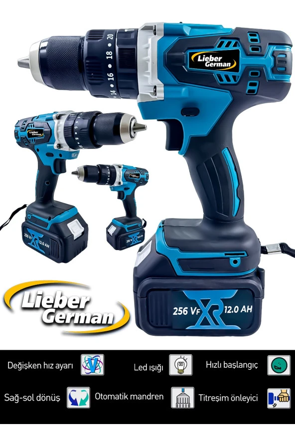 Lieber German 4 Lü Mutheşem Set 21 V 3 Ah 3 X Akü Kırıcı Delici+ Somun Sıkma Sökme+Taşlama+Darbeli Matkap - 5
